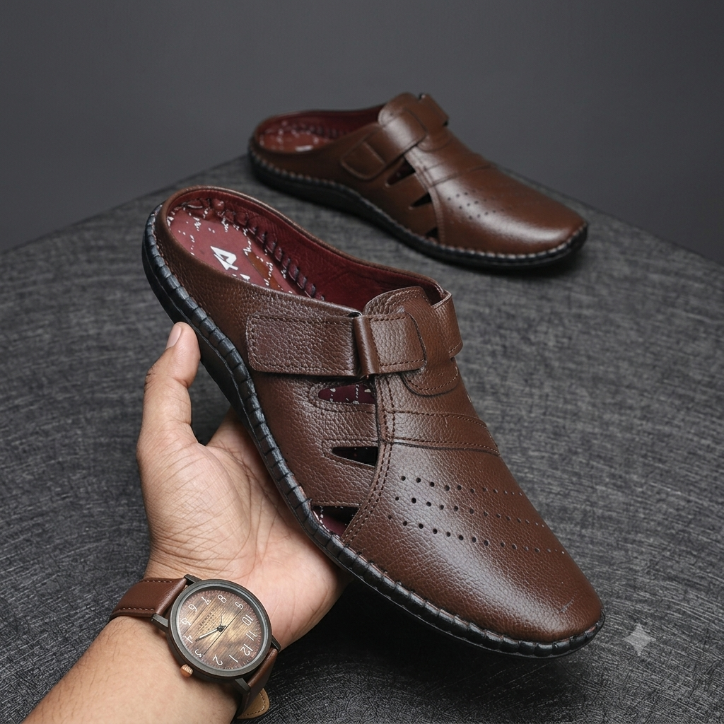 Ecoouria Leather New King Style Half Sacchi Shoes-BLC