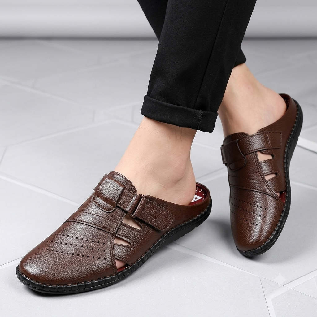 Ecoouria Leather New King Style Half Sacchi Shoes-BLC