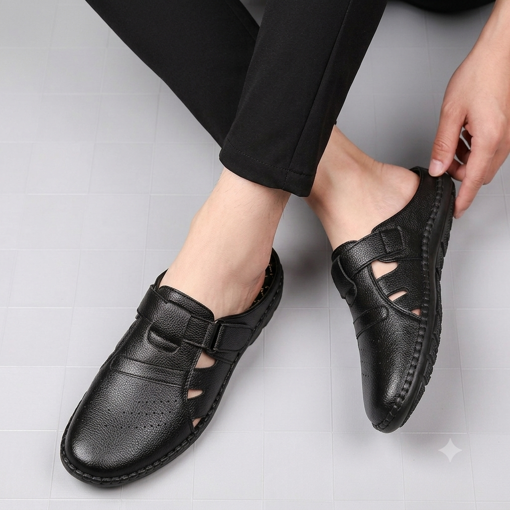 Ecouria Leather New King Style Half Sscchi Shoes-BLB